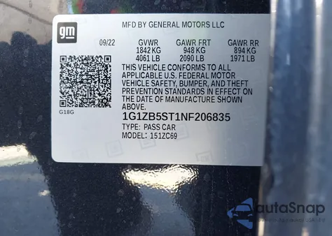 2022 Chevrolet Malibu Fwd Ls z USA, uszkodzony, nr VIN 1G1ZB5ST1NF206835